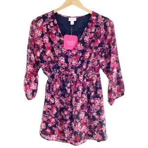 Isabel Maternity By Ingrid & Isabel Burgundy Multicolor Floral Tunic Top, Size S